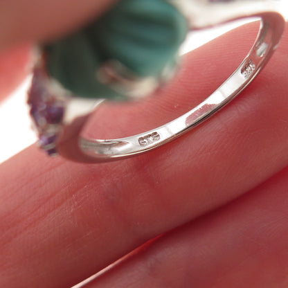 Chuck Clemency 925 Sterling Silver Real Turquoise Amethyst Floral Ring Size 8.25