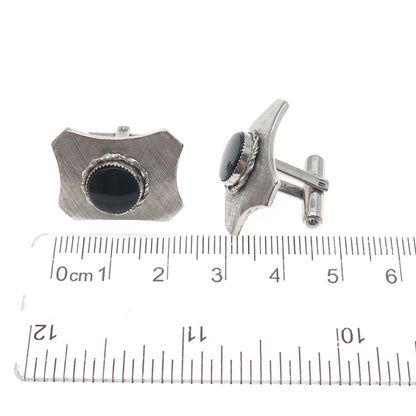 925 Sterling Silver Vintage PRK Real Round-Cut Black Onyx Cufflinks