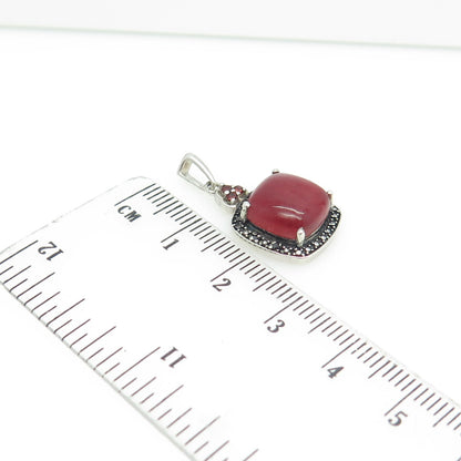 CHUCK CLEMENCY Sterling Silver Vintage Diamond Accent Carnelian Garnet Pendant