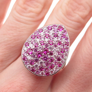 925 Sterling Silver Lab-Created Pink Sapphire & Ruby Teardrop Ring Size 8