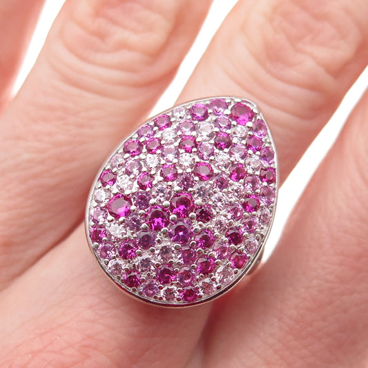 925 Sterling Silver Lab-Created Pink Sapphire & Ruby Teardrop Ring Size 8