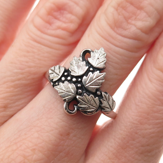 Wheeler Mfg 925 Sterling Silver Vintage Floral Leaf Oxidized Ring Size 10