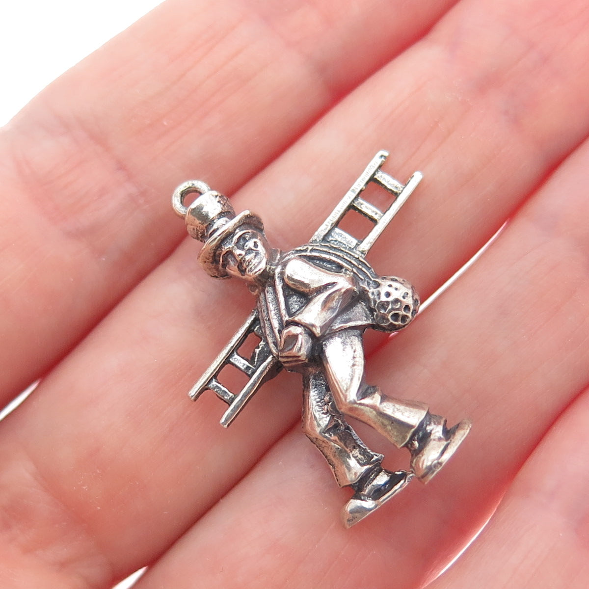835 Silver Vintage European Chimney Sweep Oxidized Charm Pendant
