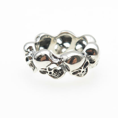 925 Sterling Silver Vintage Skull Oxidized Biker Ring Size 8.75