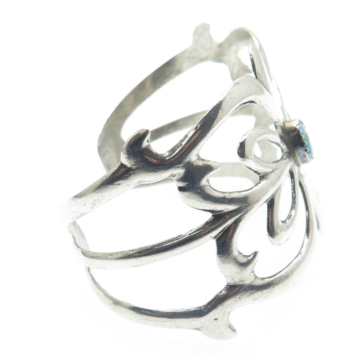 Old Pawn Sterling Silver Vintage Turquoise Butterfly Adjustable Bracelet 6.5"