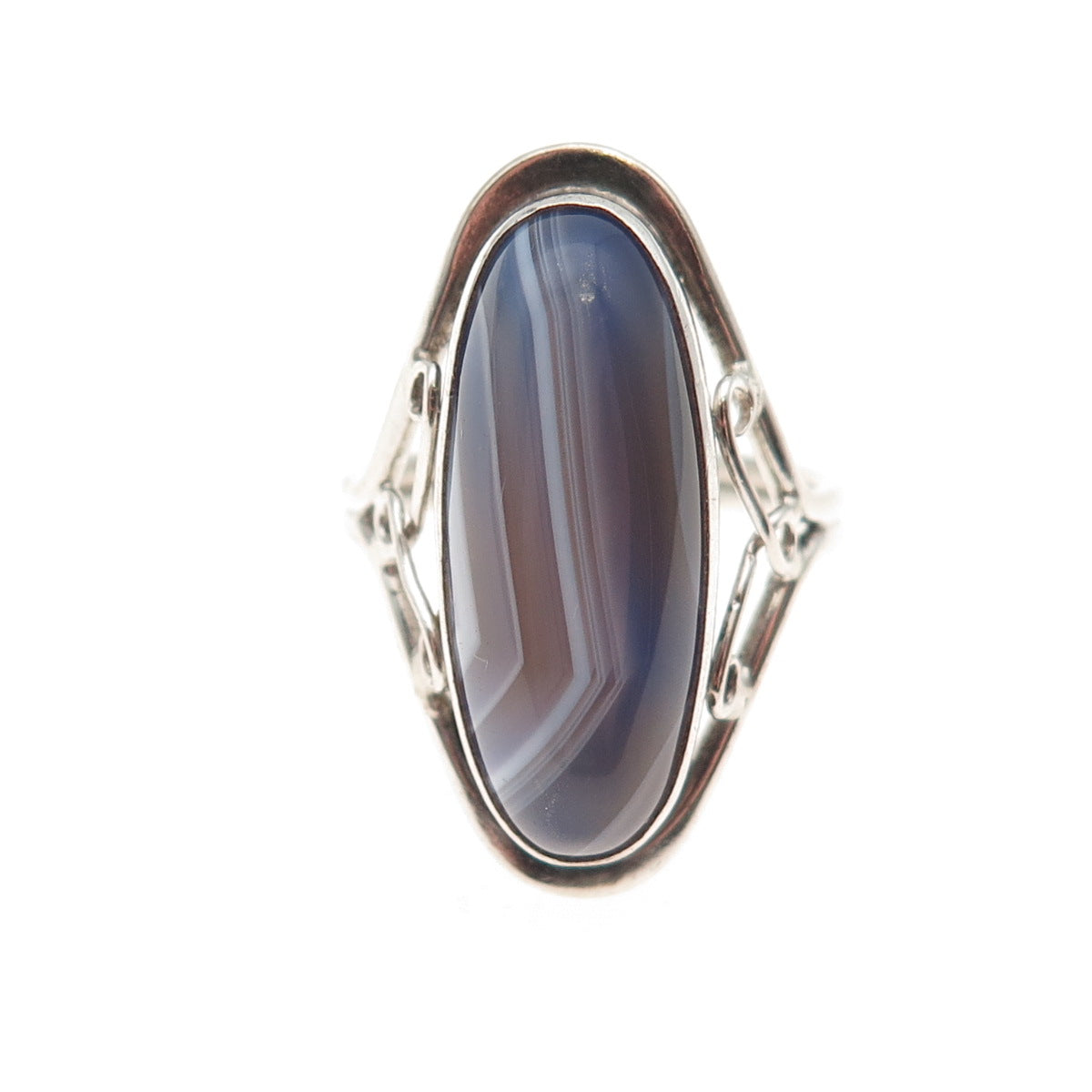 925 Sterling Silver Vintage Real Lace Agate Oxidized Ring Size 6.25