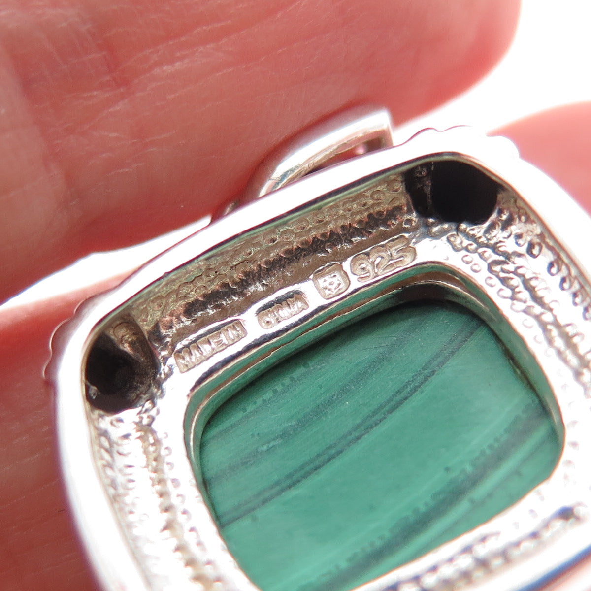 MICHELLE ALBALA 925 Sterling Silver Vintage Real Malachite Charm Pendant