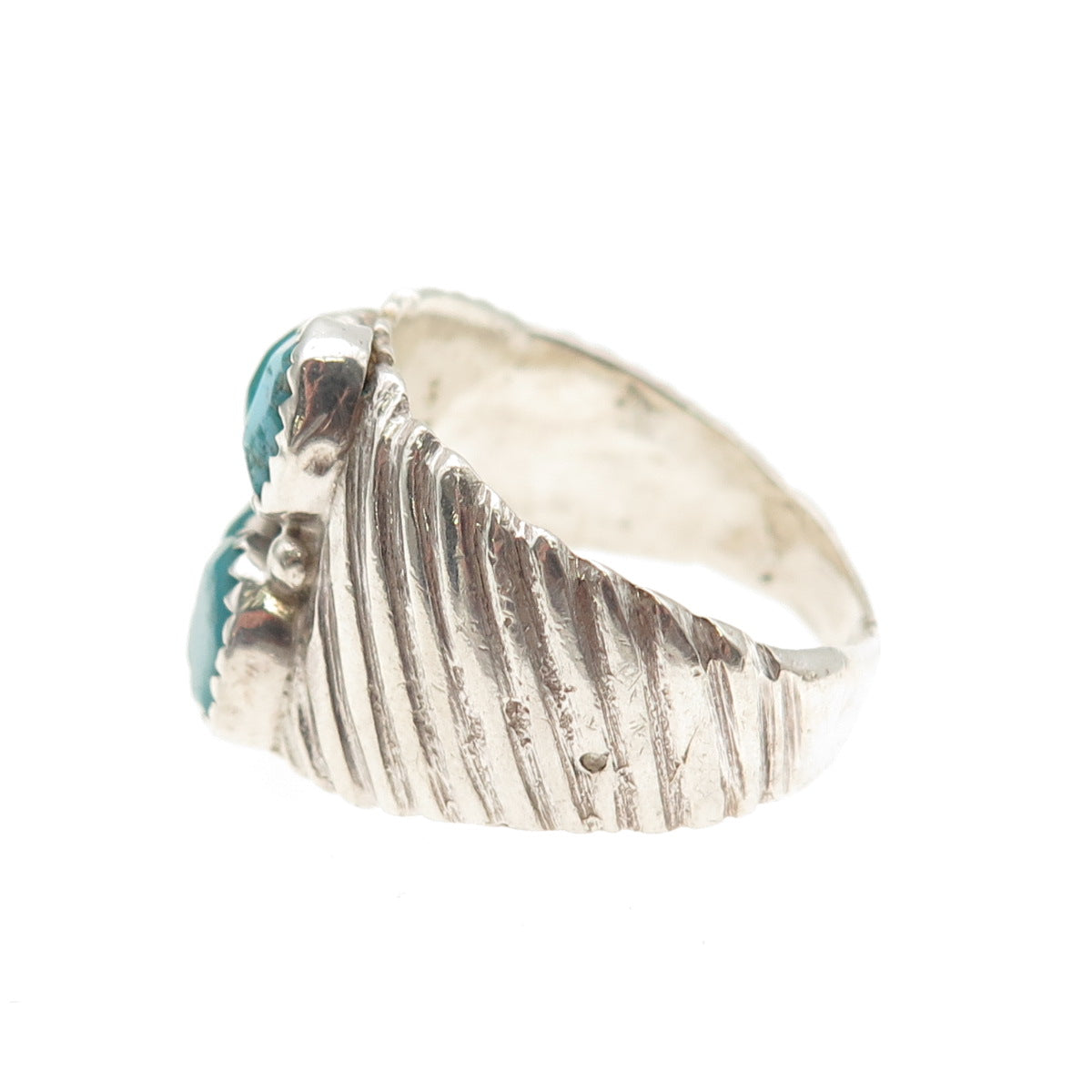 Old Pawn Sterling Silver Vintage Southwestern Bisbee Turquoise Ring Size 10.25