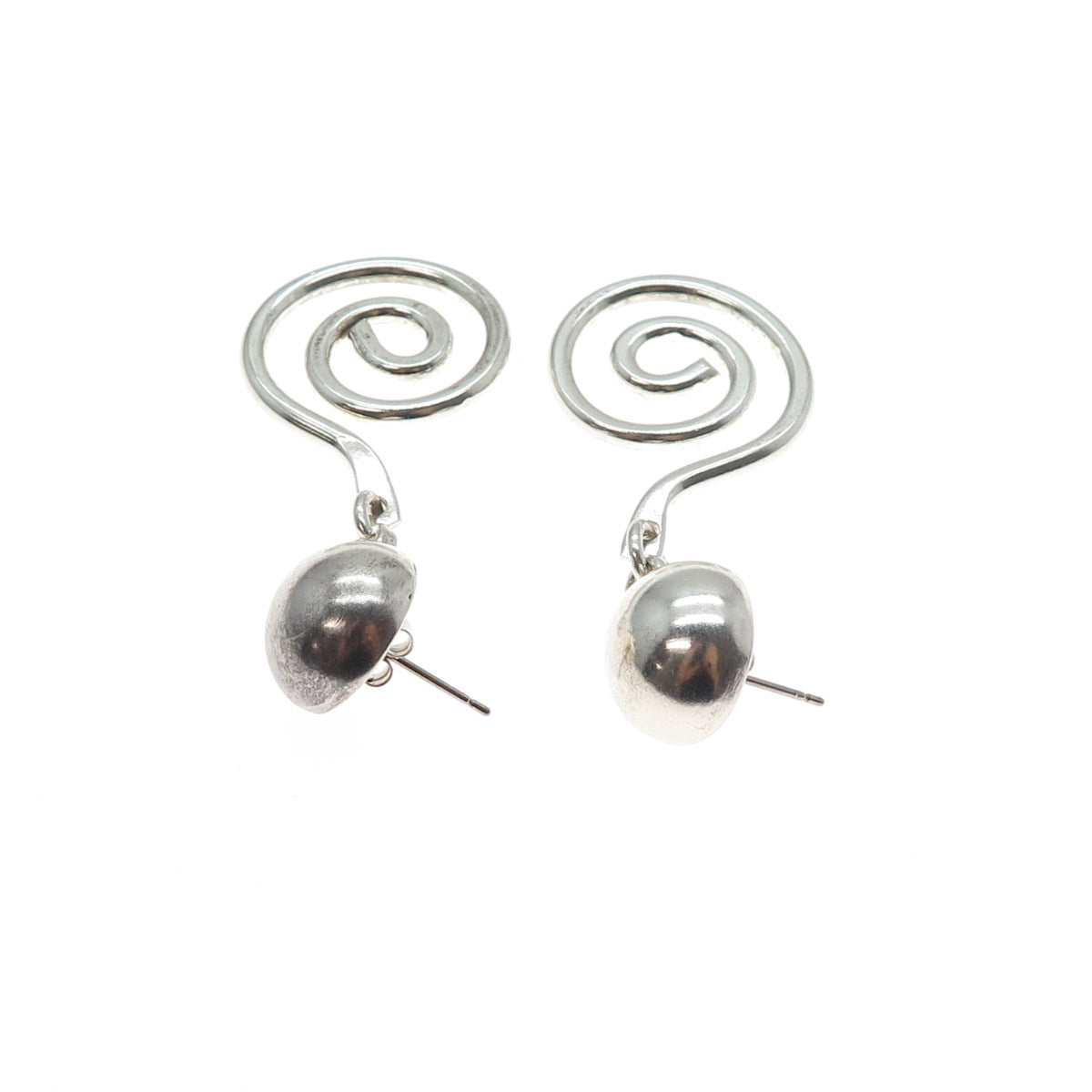 925 Sterling Silver Vintage Modernist Spiral Drop Earrings