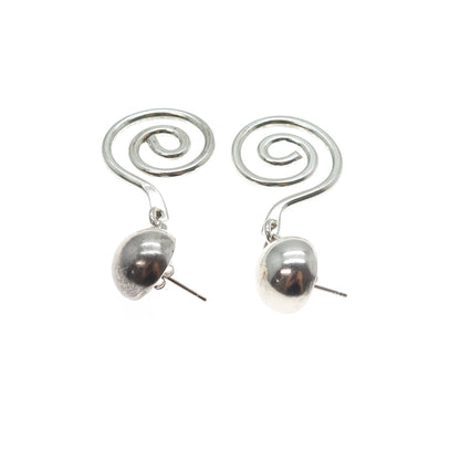 925 Sterling Silver Vintage Modernist Spiral Drop Earrings