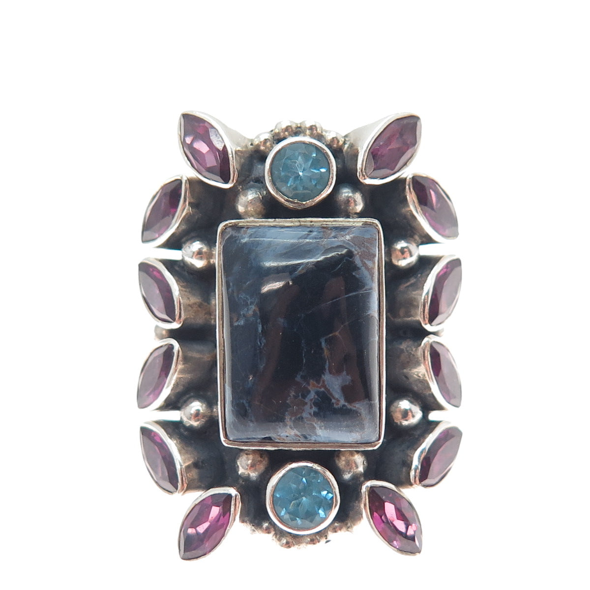 NICKY BUTLER Sterling Silver Vintage Sodalite Amethyst & Blue Topaz Ring Size 6