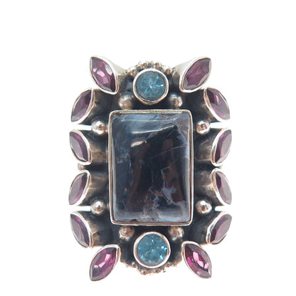 NICKY BUTLER Sterling Silver Vintage Sodalite Amethyst & Blue Topaz Ring Size 6