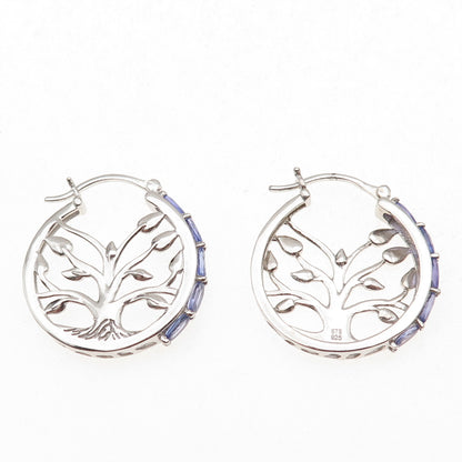 Chuck Clemency 925 Sterling Silver Real Oval-Cut Tanzanite Tree of Life Earrings