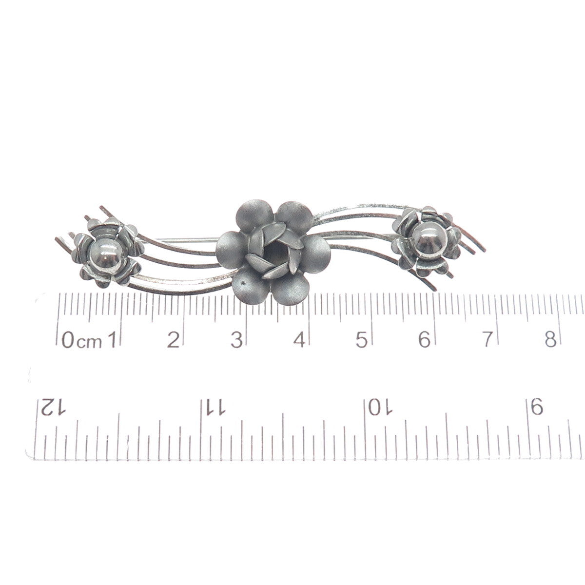 LANG 925 Sterling Silver Vintage Flowers Pin Brooch