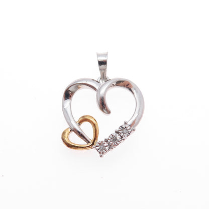 RL Richline Sterling Silver 2-Tone Real Diamond Heart Minimalist Charm Pendant