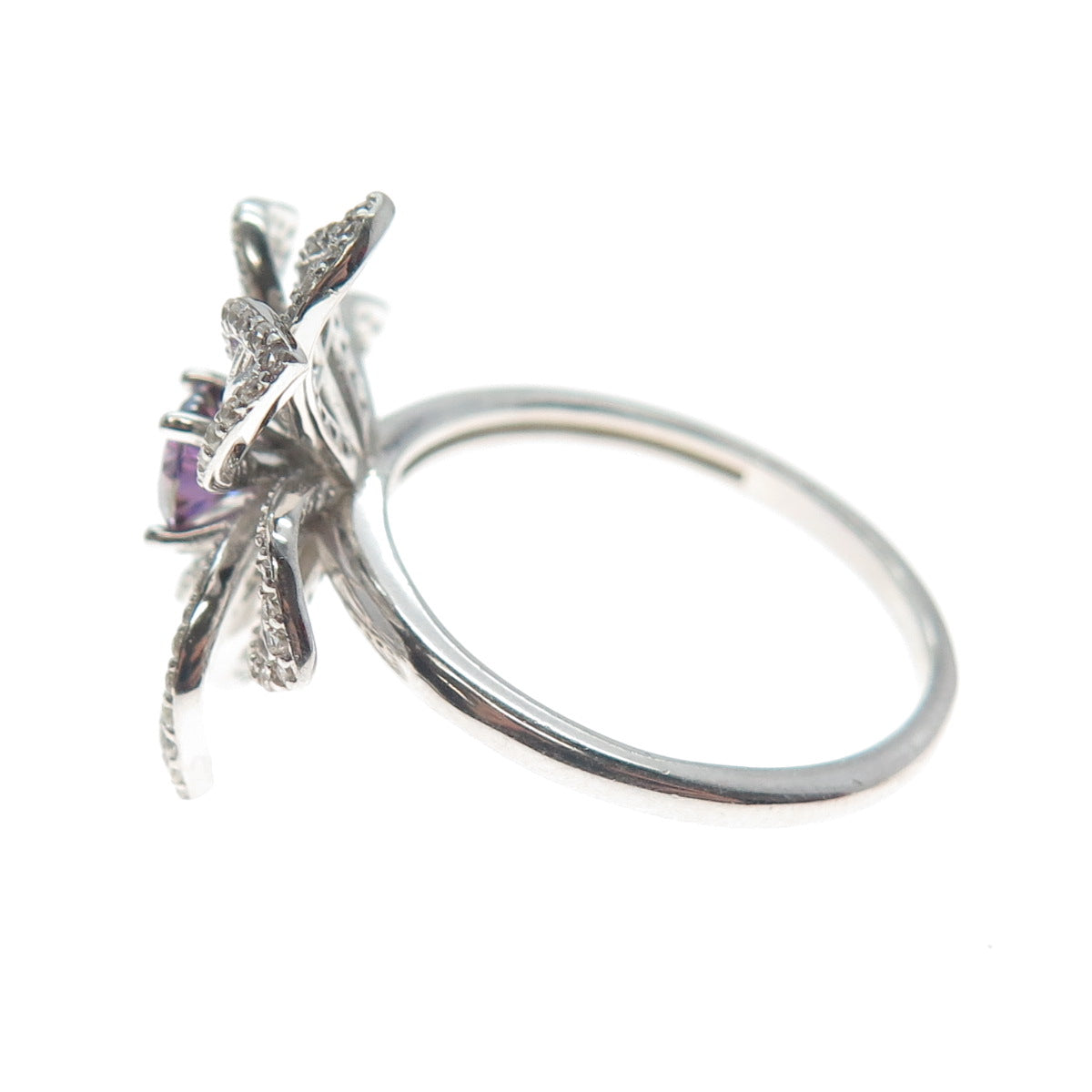 YSDD & CO. 925 Sterling Silver Peacock & White Moissanite Flower Ring Size 8.25
