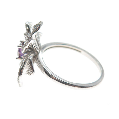 YSDD & CO. 925 Sterling Silver Peacock & White Moissanite Flower Ring Size 8.25