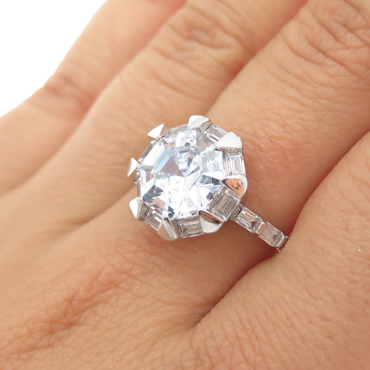 DSMK 925 Sterling Silver Multi-Cut C Z Engagement Ring Size 7.25