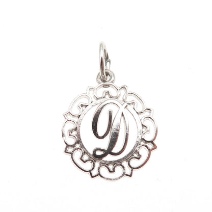925 Sterling Silver Vintage Letter D Initial Ornate Mini Charm Pendant