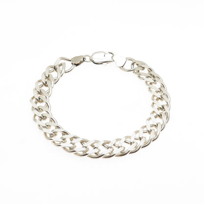 925 Sterling Silver Vintage Italy Double Rhombus Curb Link Bracelet 7.25"