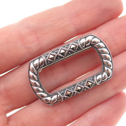 Judith Jack 925 Sterling Silver Vintage Real Marcasite Oxidized Pin Brooch