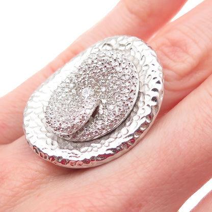 925 Sterling Silver Round-Cut C Z Modernist Hammered Statement Ring Size 6