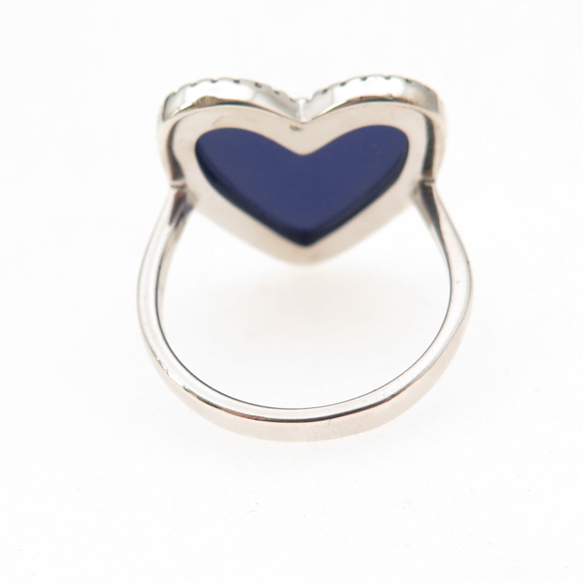 925 Sterling Silver Real Lapis & C Z Heart Ring Size 6.25