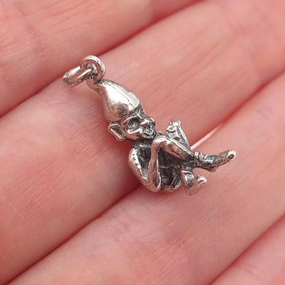 925 Sterling Silver Vintage Pixie Oxidized 3D Mini Charm Pendant