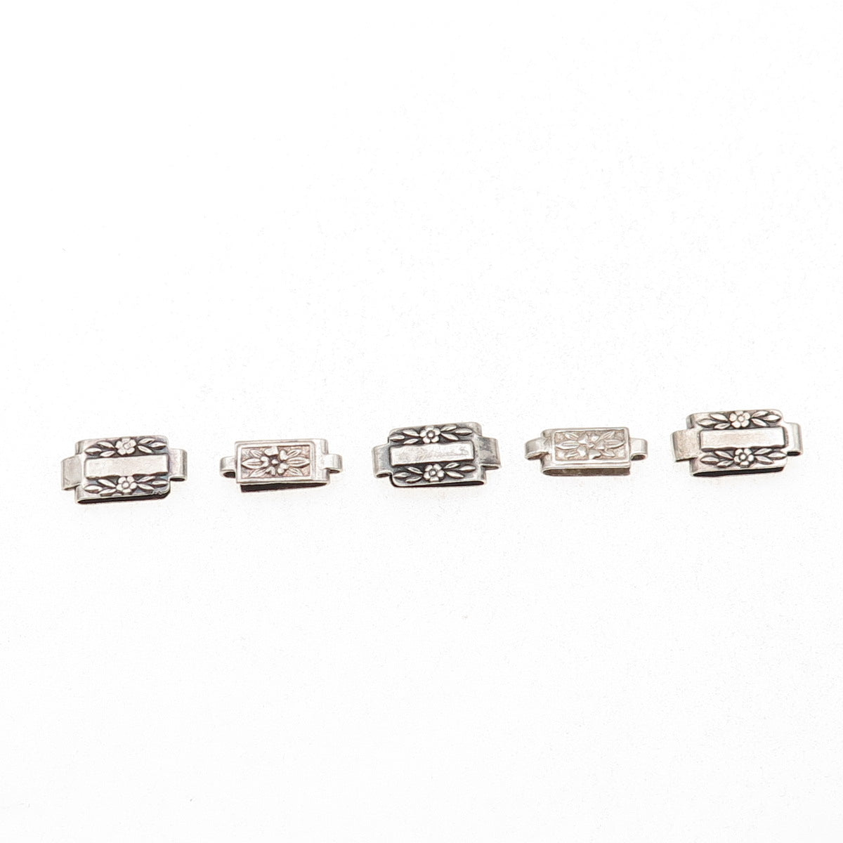 925 Sterling Silver Antique Art Deco SET of 5 Floral Bracelet / Necklace Links