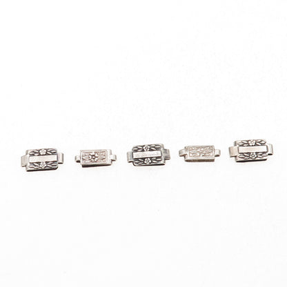 925 Sterling Silver Antique Art Deco SET of 5 Floral Bracelet / Necklace Links