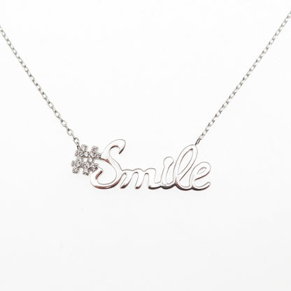 925 Sterling Silver Round-Cut C Z #Smile Cable Chain Necklace 16-18"