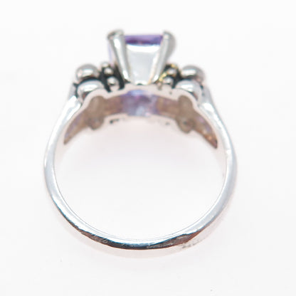 925 Sterling Silver Vintage Radiant-Cut Lavender C Z Modernist Ring Size 7