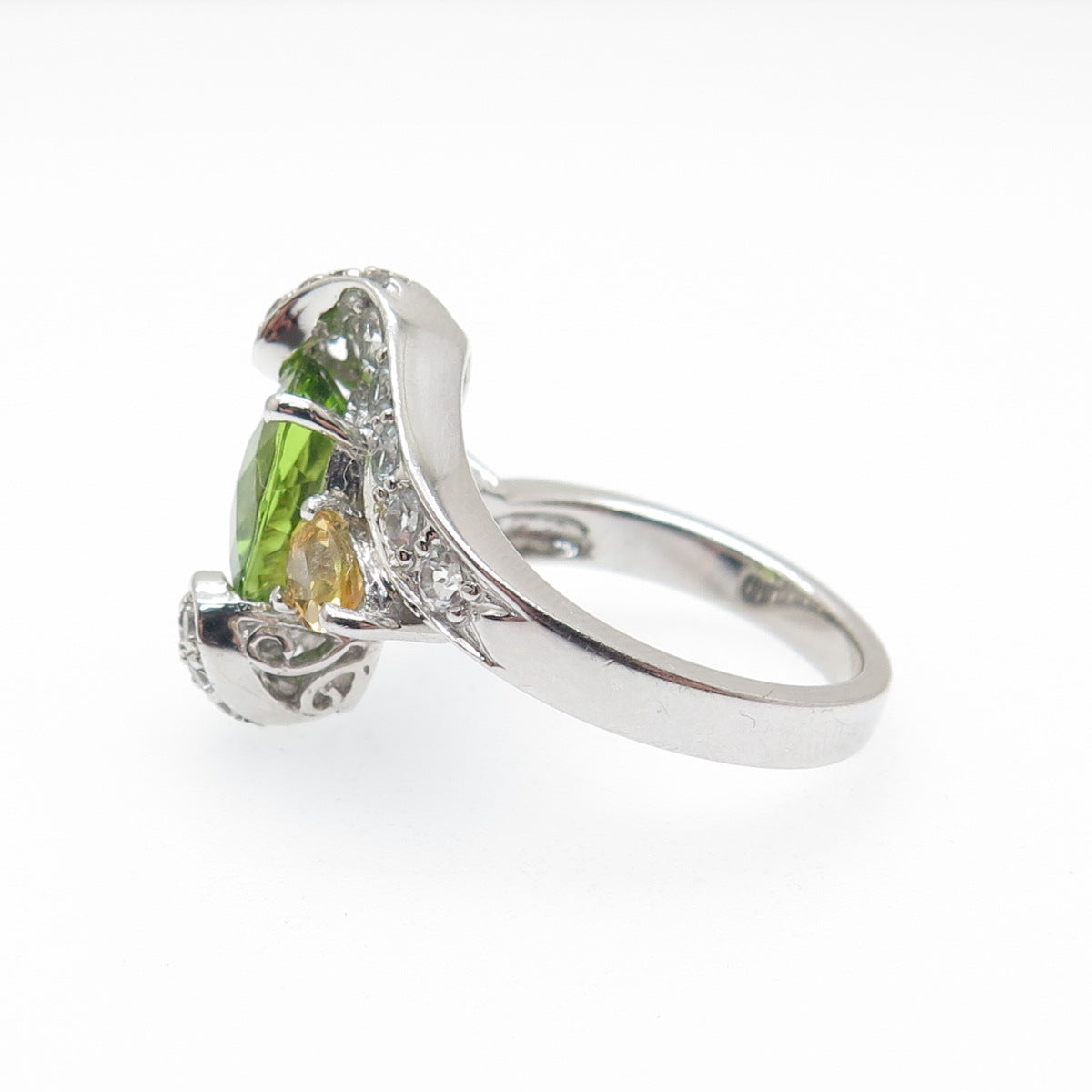 925 Sterling Silver Real Light Blue Topaz Peridot & Citrine Ring Size 7.25