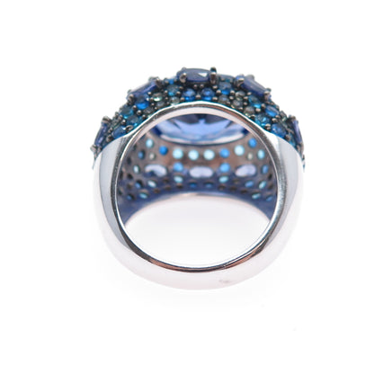 FADI 925 Sterling Silver Oval & Round-Cut Blue C Z Cluster Ring Size 8