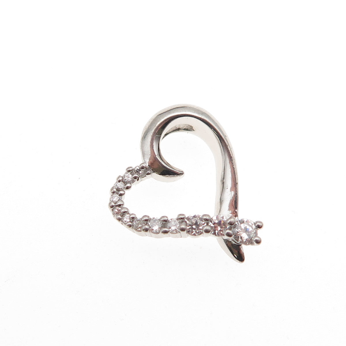 Sai 925 Sterling Silver Graduated Round-Cut C Z Heart Mini Slide Charm Pendant