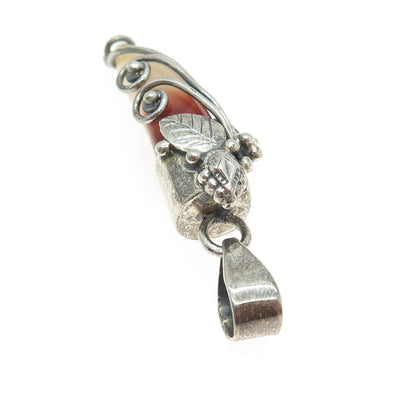 925 Sterling Silver Vintage Real Agate Floral Swirl Amulet Pendant