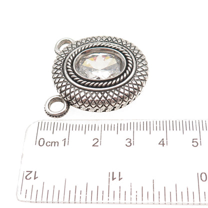 925 Sterling Silver Vintage Oval-Cut C Z Oxidized Centerpiece Slide Pendant