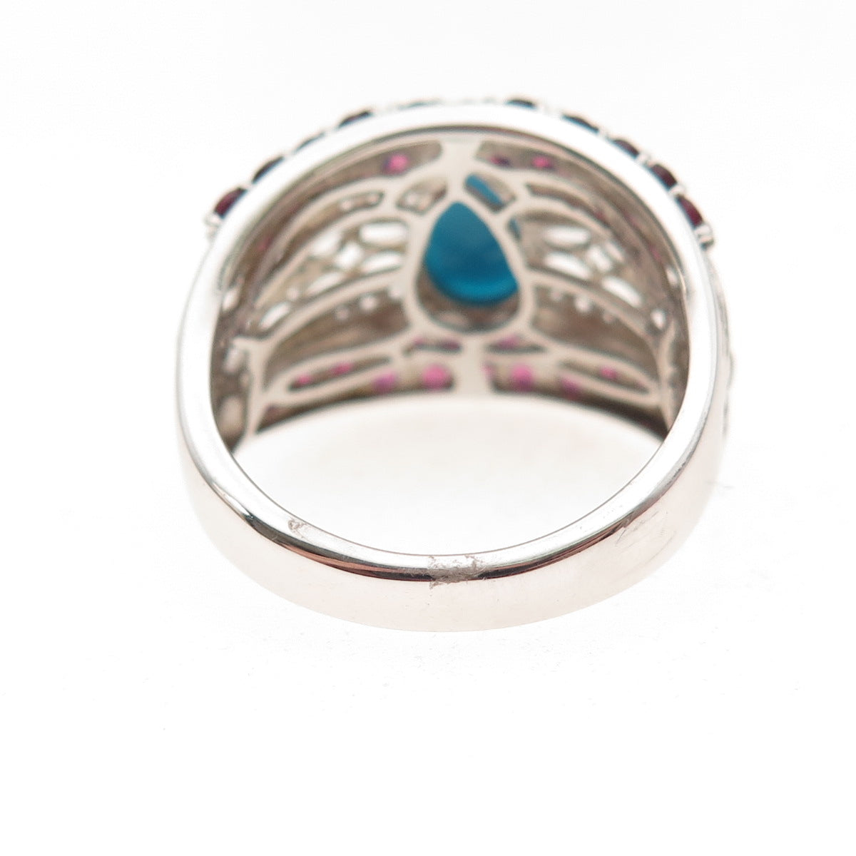 Chuck Clemency 925 Sterling Silver Real Turquoise Amethyst Topaz Ring Size 8.25