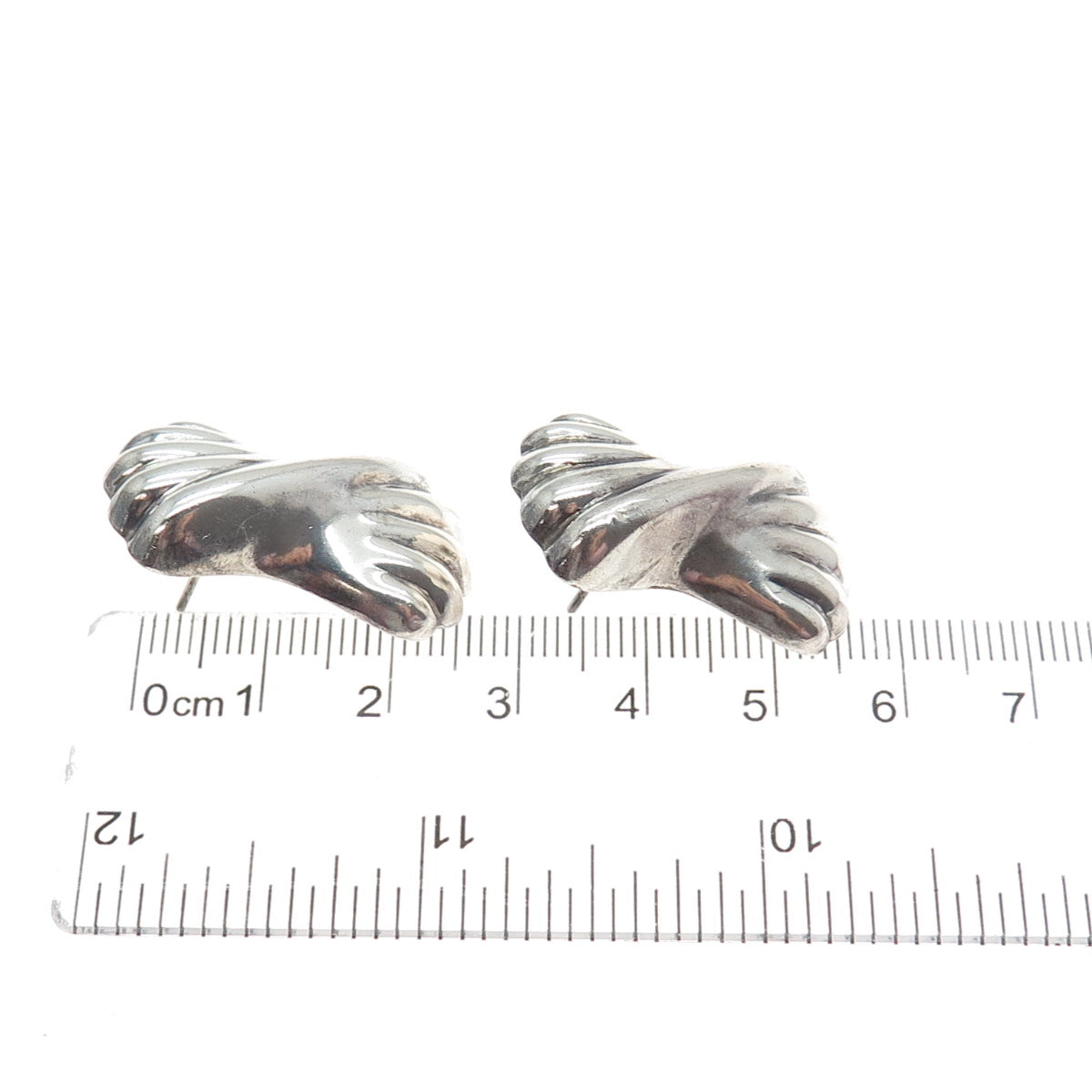 925 Sterling Silver Vintage Modernist Ribbed Bow Oxidized Earrings