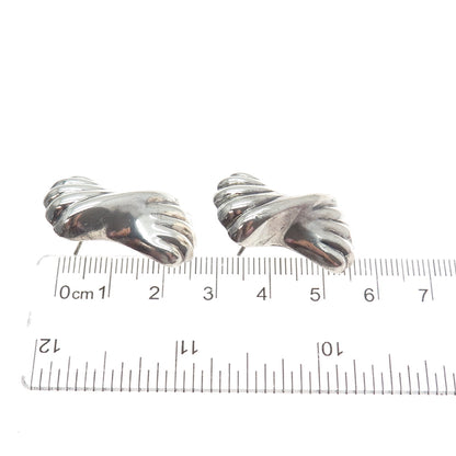 925 Sterling Silver Vintage Modernist Ribbed Bow Oxidized Earrings