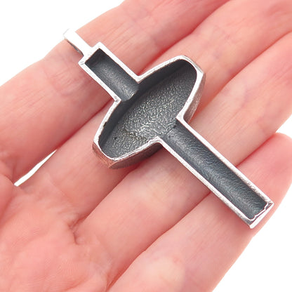 925 Sterling Silver Vintage Modernist Cross Oxidized Pendant