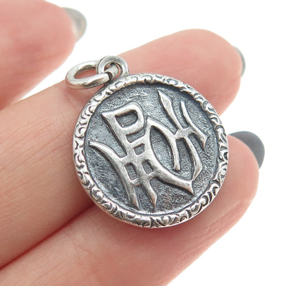 925 Sterling Silver Antique Art Deco Runic Symbols Charm Pendant