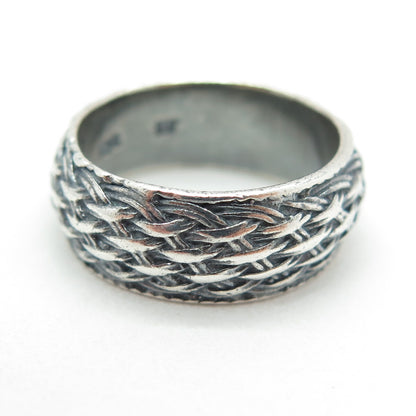 925 Sterling Silver Vintage Wicker Band Ring Size 6.25