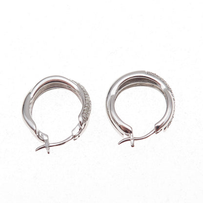 925 Sterling Silver Real Round-Cut Diamond Crisscross Hoop Earrings