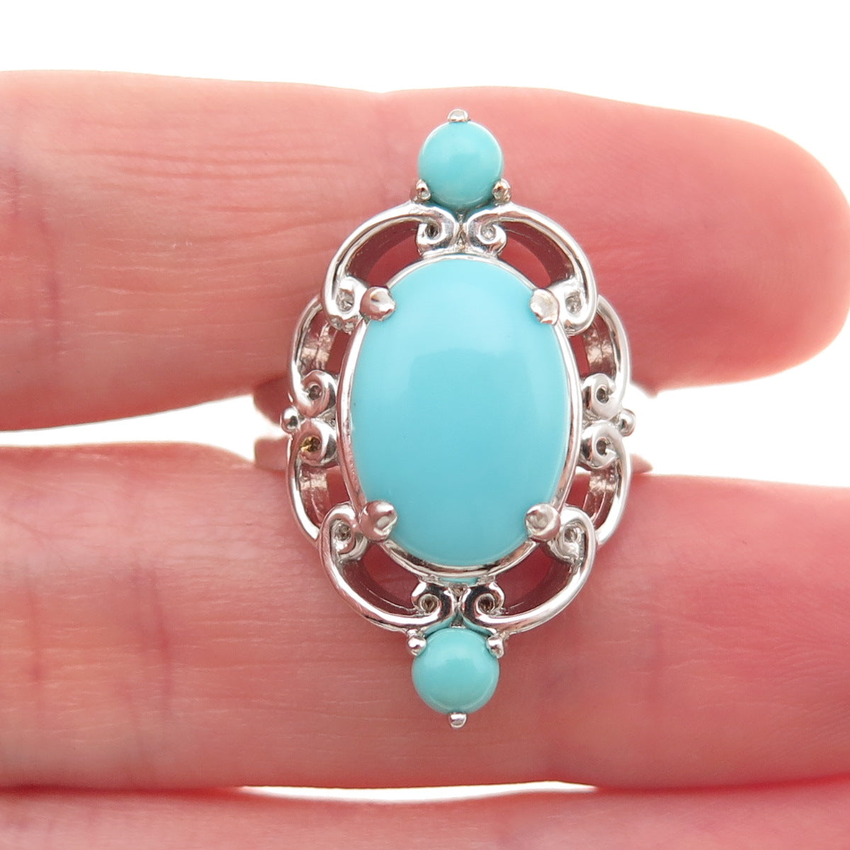 925 Sterling Silver Real Tyrone Turquoise Floral Ring Size 8