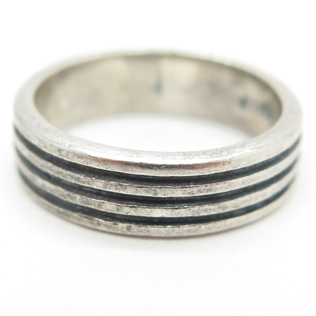 925 Sterling Silver Vintage Mexico Multi-Lined Oxidized Band Ring Size 8.25