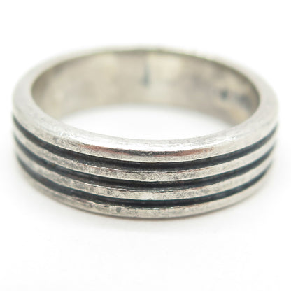 925 Sterling Silver Vintage Mexico Multi-Lined Oxidized Band Ring Size 8.25