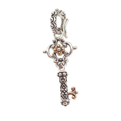 Barbara Bixby 925 Sterling Silver 18K Gold Floral Key Charm Pendant