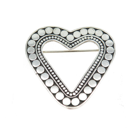 925 Sterling Silver Vintage Polka Dot Open Heart Pin Brooch