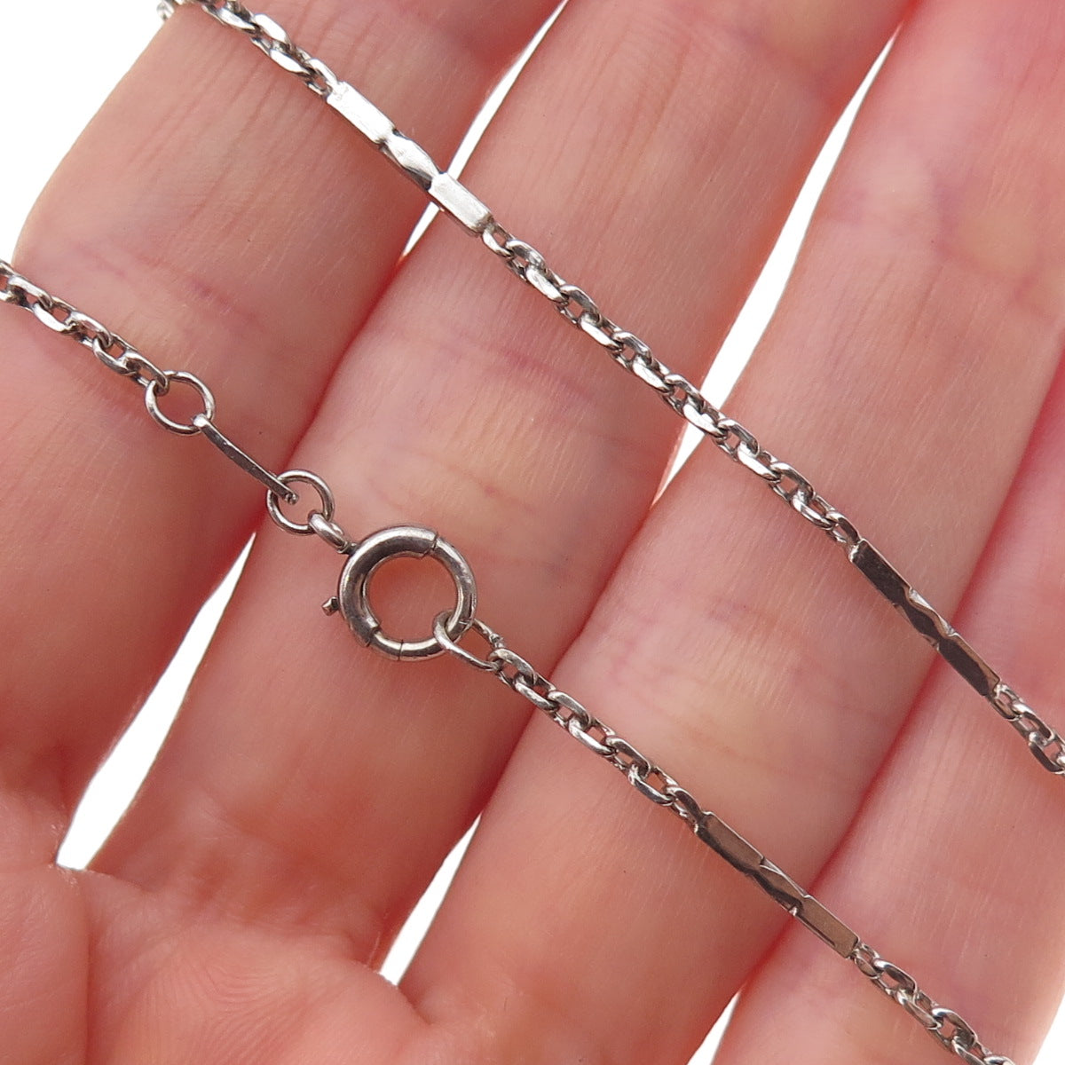 925 Sterling Silver Antique Art Deco Bar Cable Chain Necklace 14" (broken link)